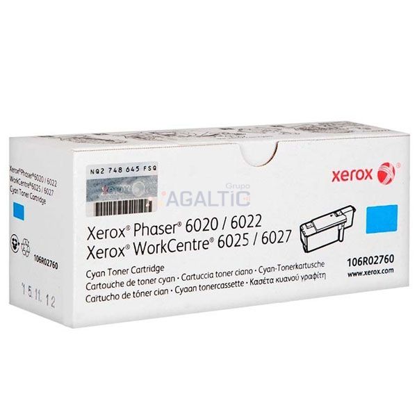 Tóner Xerox 106R02760 Cyan PH 6020, 6022/WC 6025, 6027